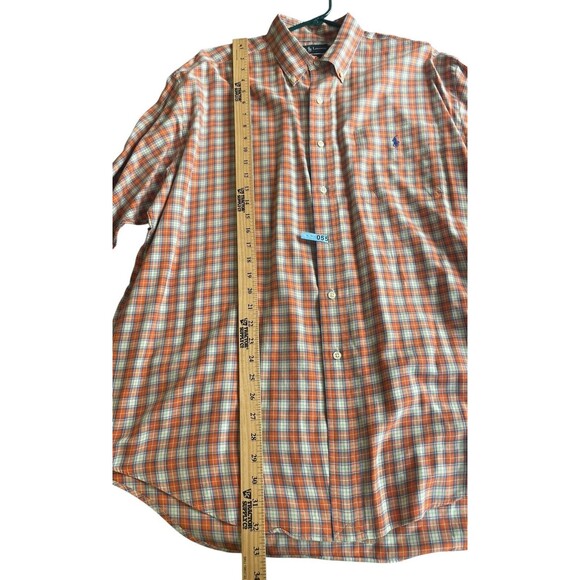 Ralph Lauren Shirt Mens Large Orange Checks Plaid Button‎ Down Pony Logo Blake - Picture 10 of 12